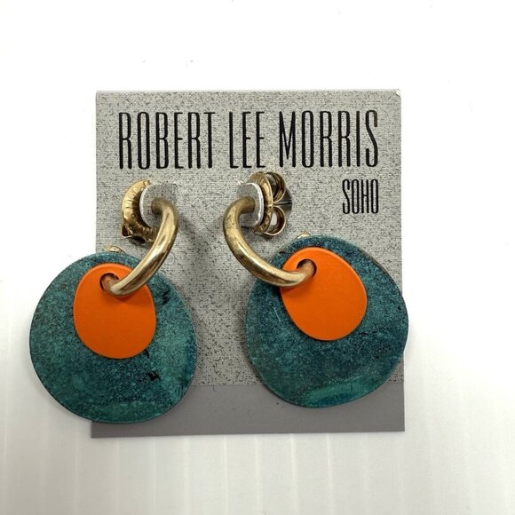 Robert Lee Morris Soho Women's Patina Layered Disc Huggie Hoop Earrings NWT - Picture 3 of 6